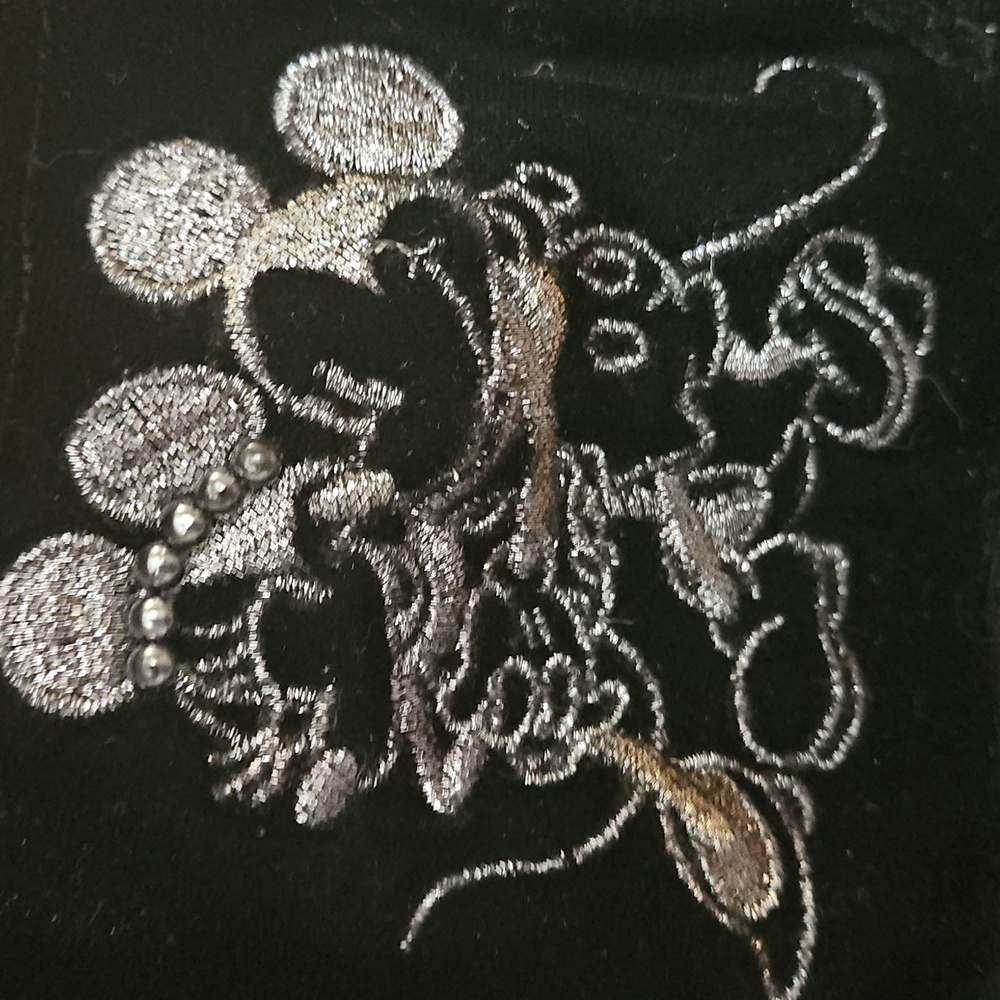 Disney Black Velvet Feel Embroidered Mickey Minnie Mouse Blouse Sz Med - Picture 4 of 9